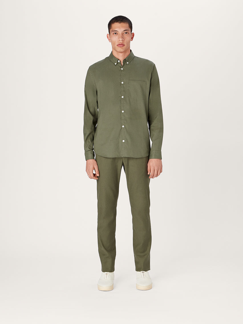 The All Day Shirt Linen Collared || Olive | Linen