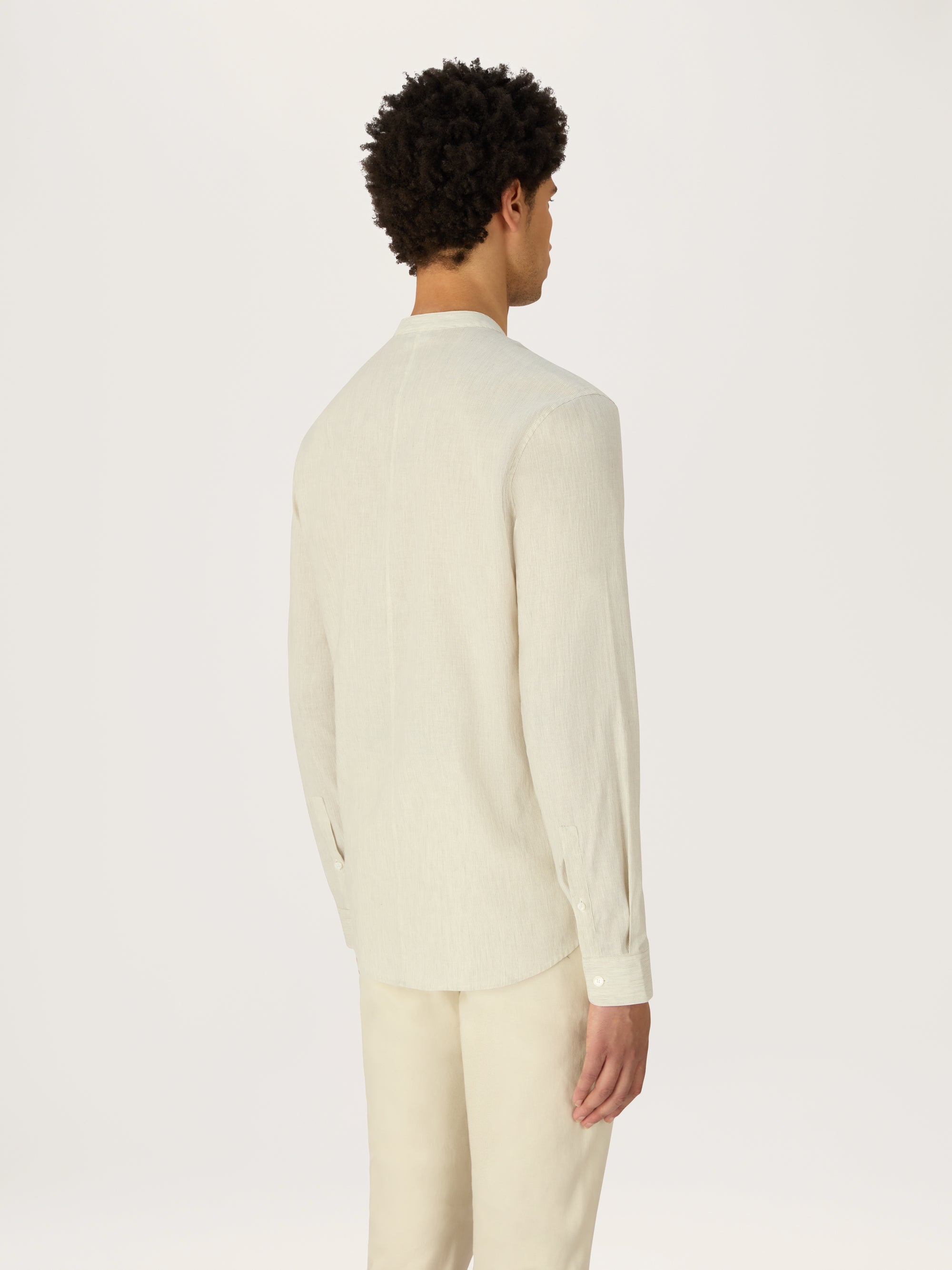 The All Day Shirt Linen Collarless || Stripe | Linen